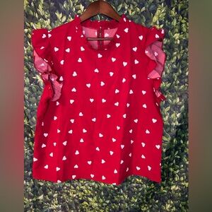 Elegant Red Heart Pattern Blouse